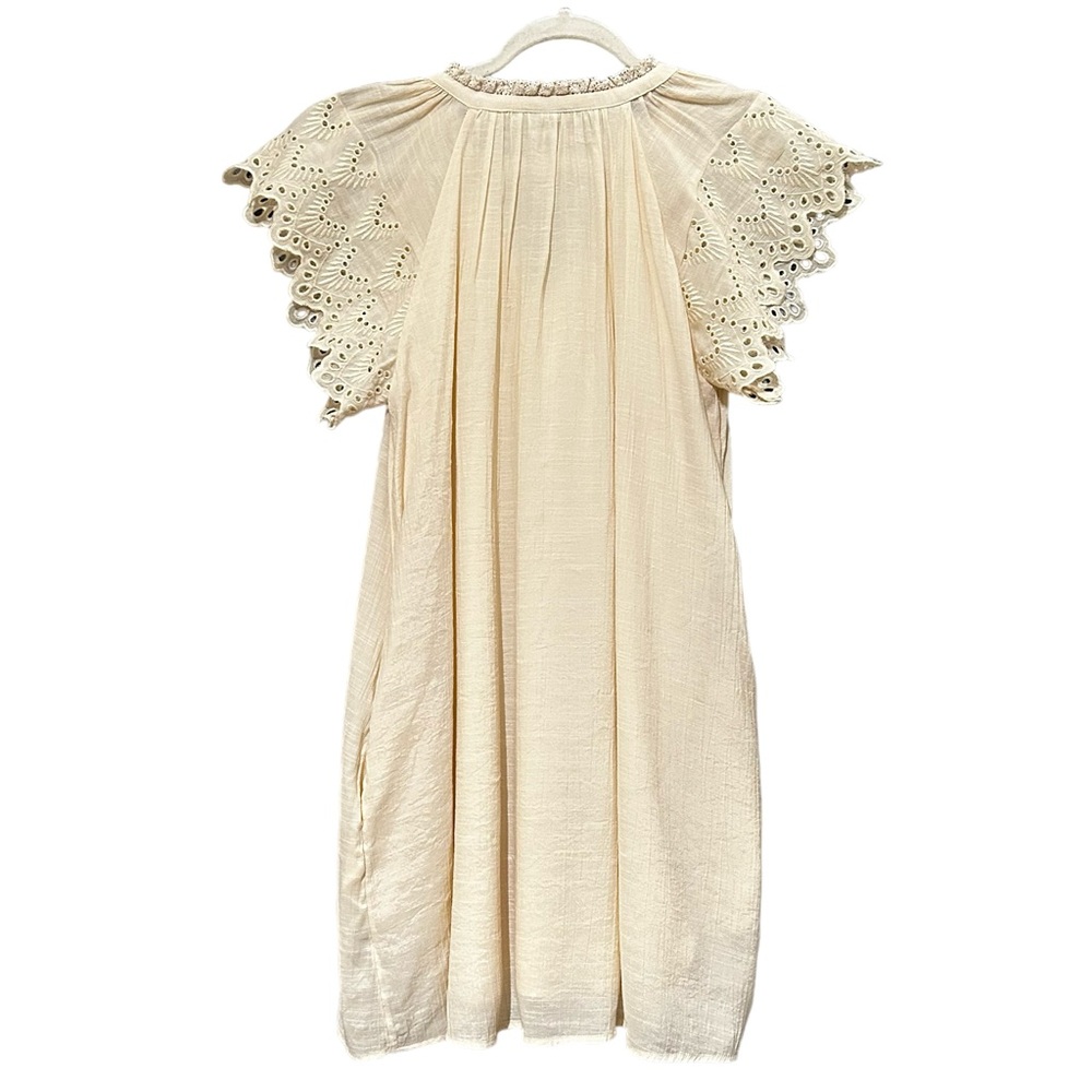 Who What Wear Women's Shift Dress Size Small Ivory Flutter Sleeve Eyelet Boho - Picture 2 of 7